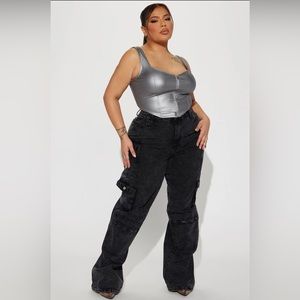 Fashion Nova- Tall Mad For You Cargo Jeans Acid Wash Black